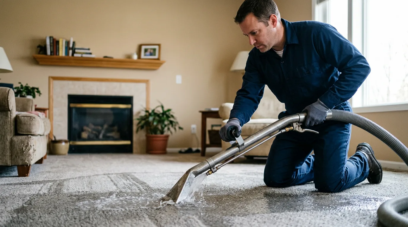 Water damage restoration technician working near Hampton, NJ